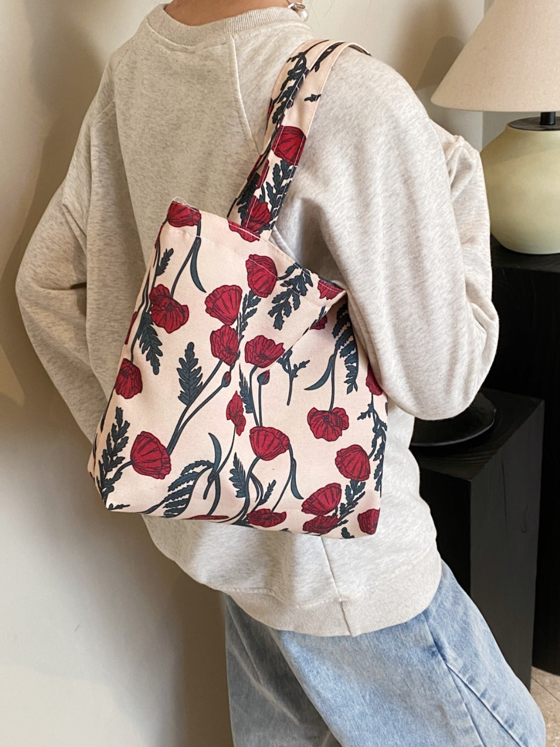 Printed Canvas Handbag with Zipper