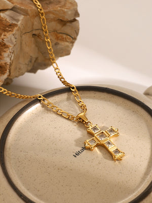 Stainless Steel Zircon Cross Pendant Necklace