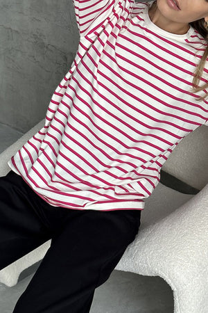 Round Neck Striped Dropped Shoulder T-Shirt