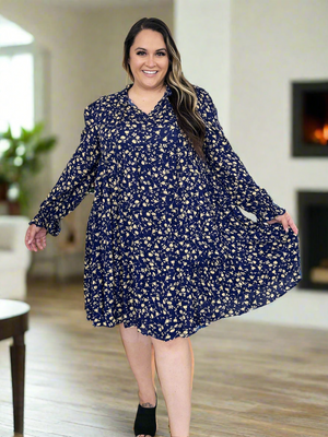 Double Take Full Size Printed Ruffle Hem Long Sleeve Tiered Dress