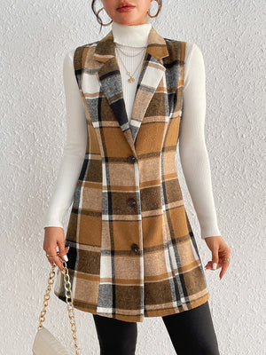 Honey Plaid Lapel Collar Vest