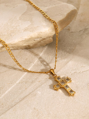 Stainless Steel Zircon Cross Pendant Necklace