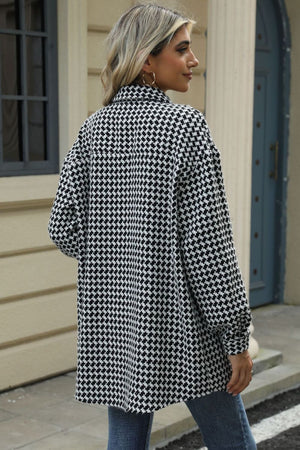 Houndstooth Button Up Dropped Shoulder Coat