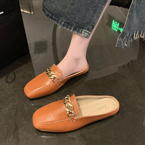 PU Leather Square Toe Flat Loafers