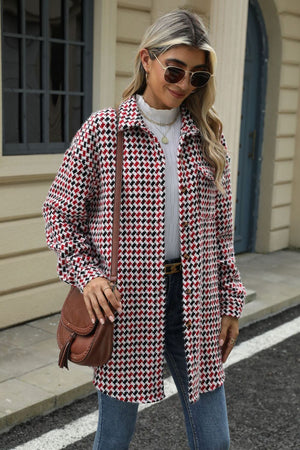 Houndstooth Button Up Dropped Shoulder Coat