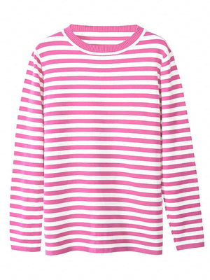 Striped Round Neck Long Sleeve Sweater