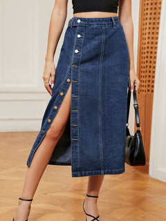 Button Down Midi Denim Skirt