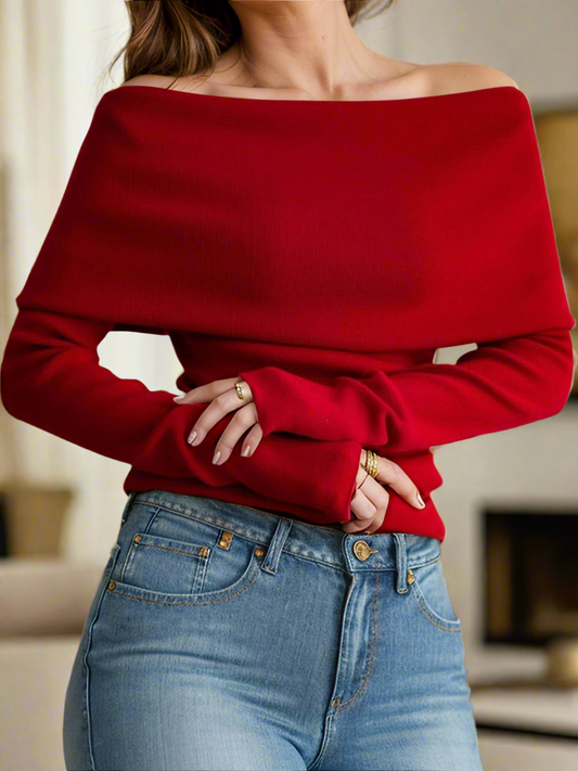 Off-Shoulder Long Sleeve Sweater