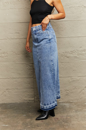 Front Slit Maxi Denim Skirt