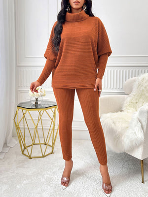 Turtleneck Batwing Sleeve Top and Pants Set