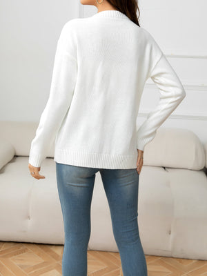 V-Neck Long Sleeve Buttoned Knit Top with Pocket