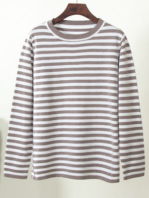 Striped Round Neck Long Sleeve Sweater