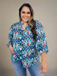 Double Take Full Size Printed Balloon Sleeve Blouse