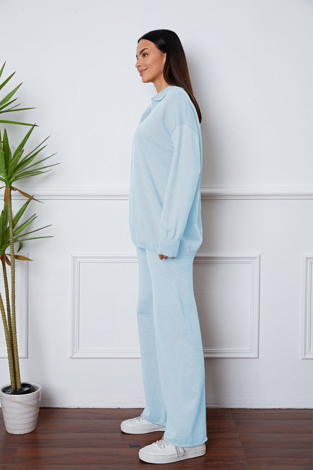 Dropped Shoulder Sweater and Long Pants Set