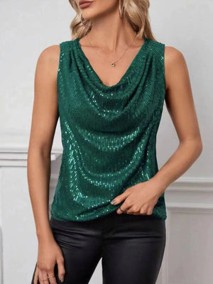 Sequin Cowl Neck Tank