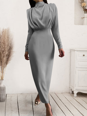 Ruched Turtleneck Long Sleeve Dress