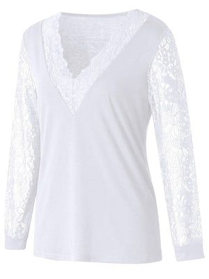 Full Size Lace Detail V-Neck Long Sleeve Blouse