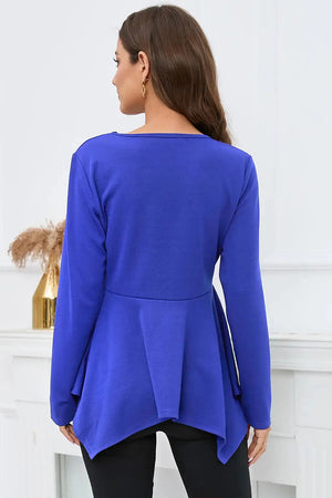 IZURIA Peplum Round Neck Long Sleeve Blouse