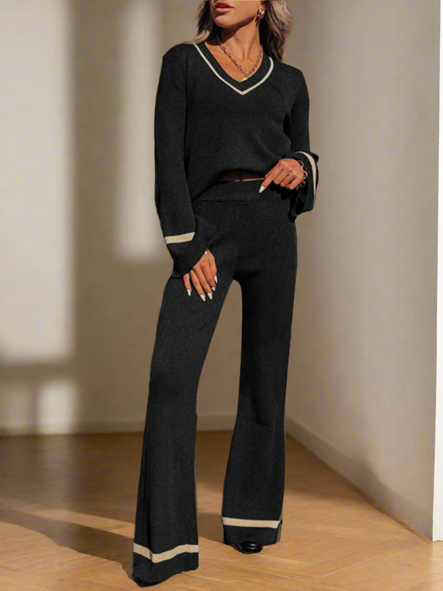 Perfee V-Neck Long Sleeve Top and Pants Set