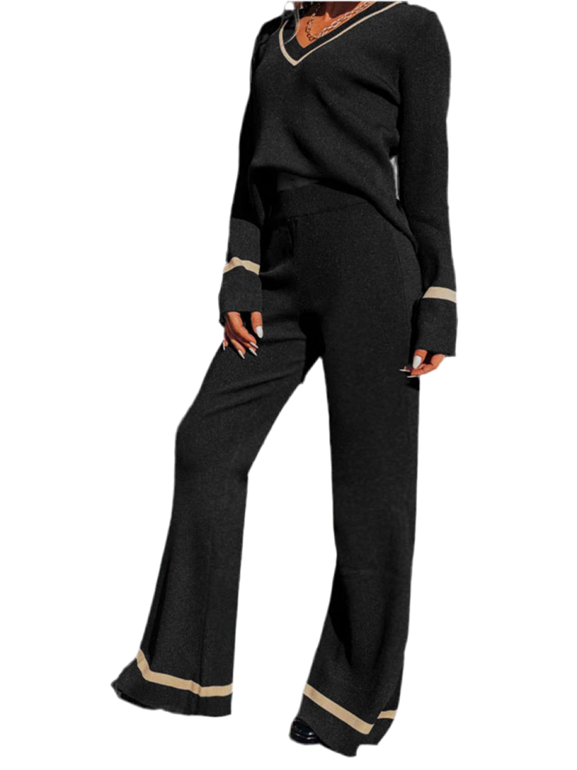 Perfee V-Neck Long Sleeve Top and Pants Set