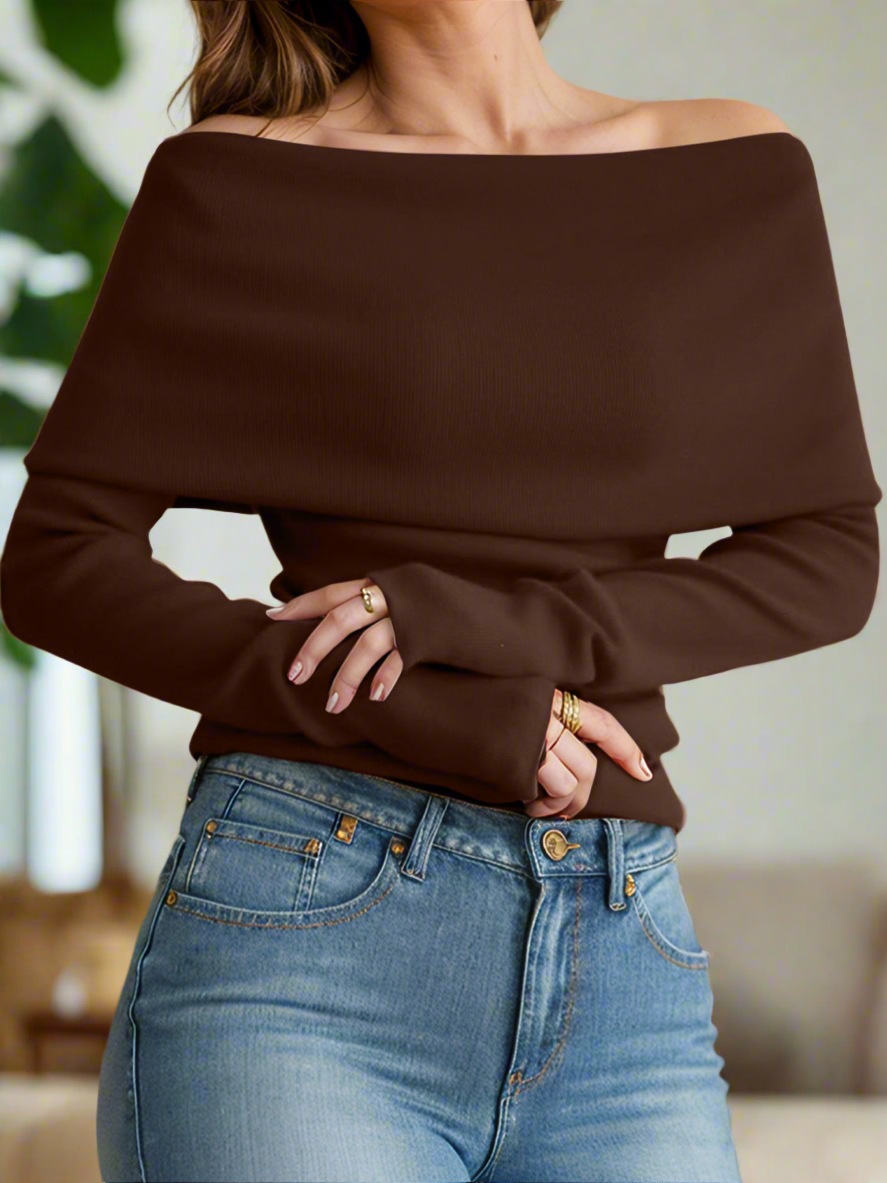 Off-Shoulder Long Sleeve Sweater