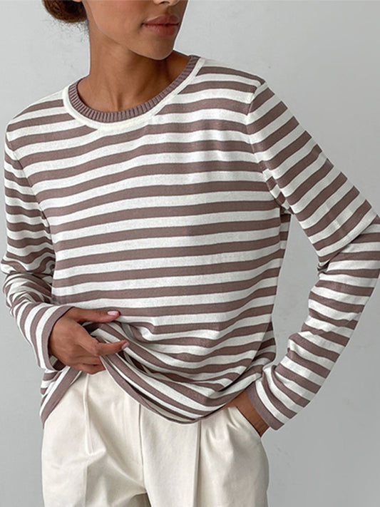 Striped Round Neck Long Sleeve Sweater