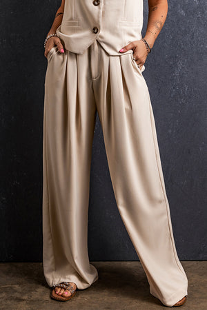 Ruched Wide Leg Pants with Pockets