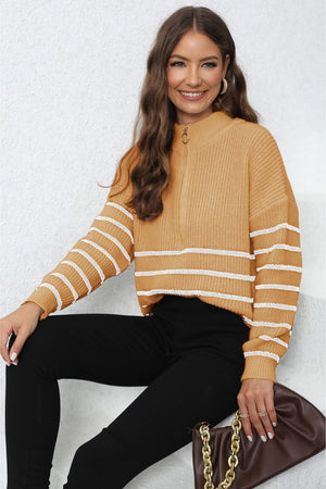 Mock Neck Long Sleeve Zip-Up Sweater