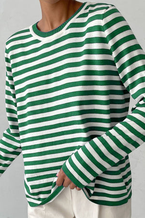 Striped Round Neck Long Sleeve Sweater