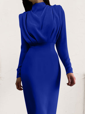 Ruched Turtleneck Long Sleeve Dress