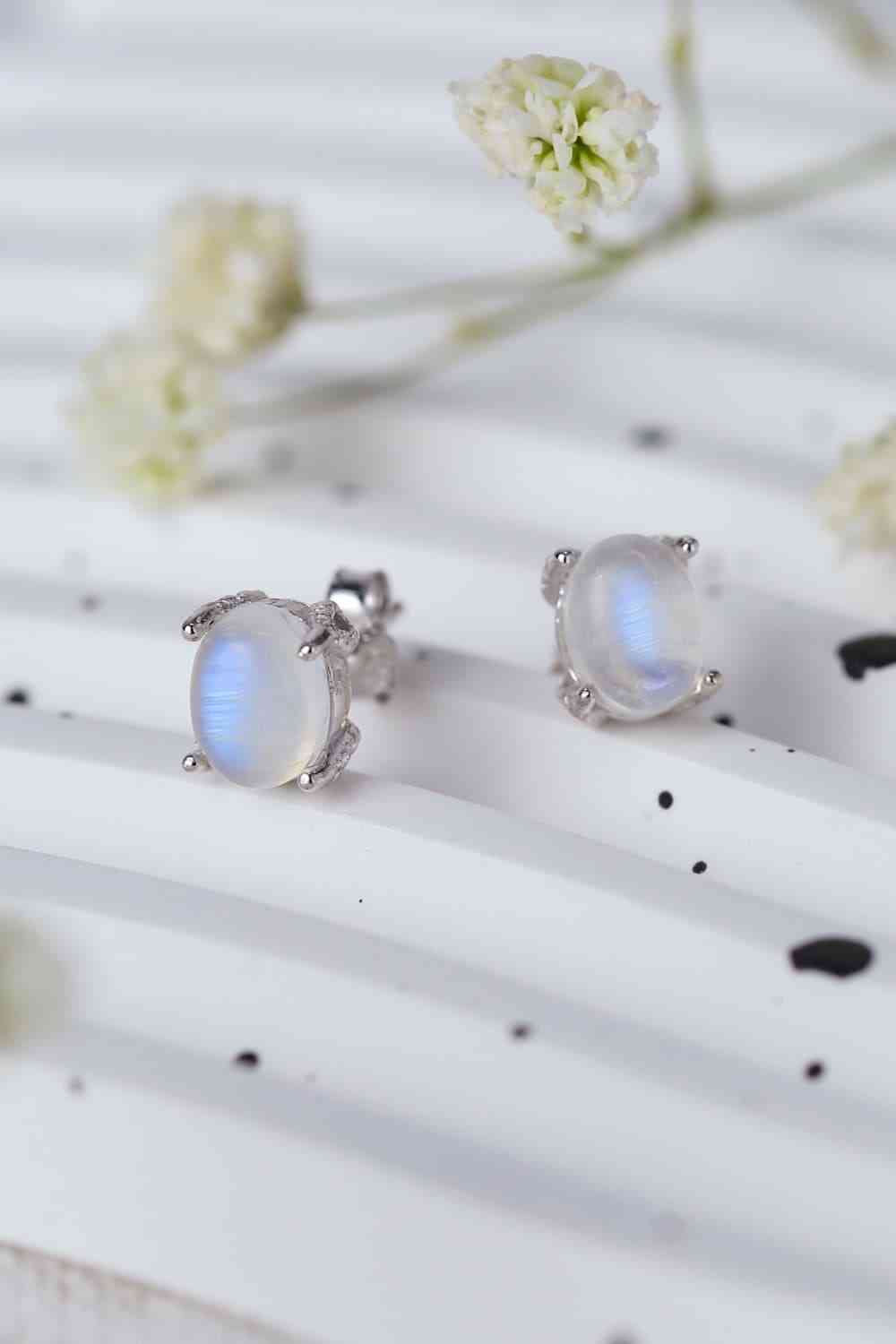 High Quality Natural Moonstone 925 Sterling Silver Stud Earrings - WAZKA