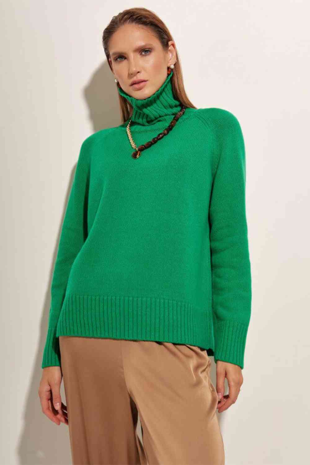 Turtle Neck Raglan Sleeve Sweater - WAZKA