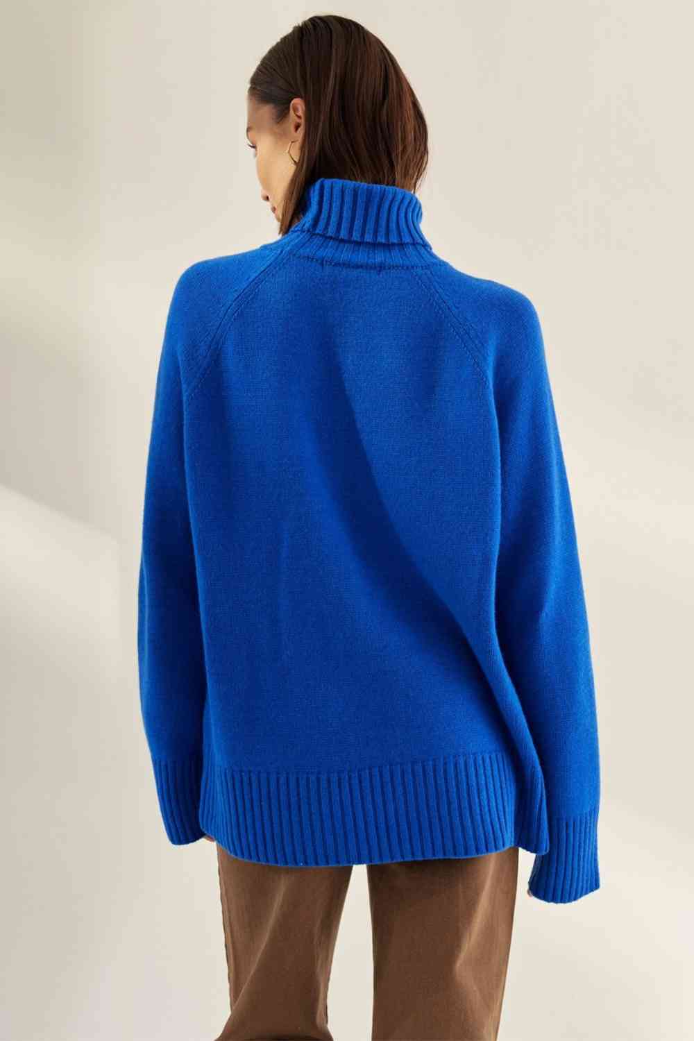 Turtle Neck Raglan Sleeve Sweater - WAZKA