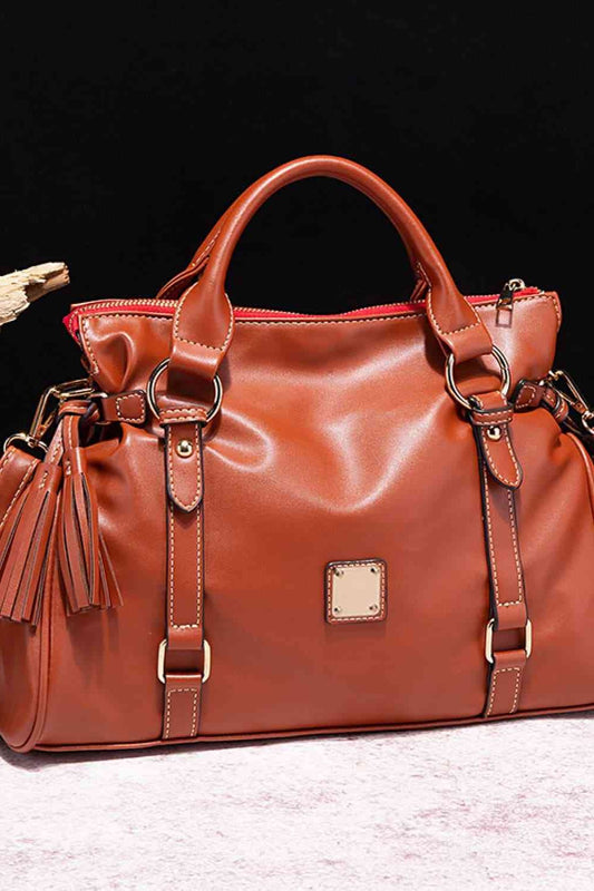 PU Leather Handbag with Tassels