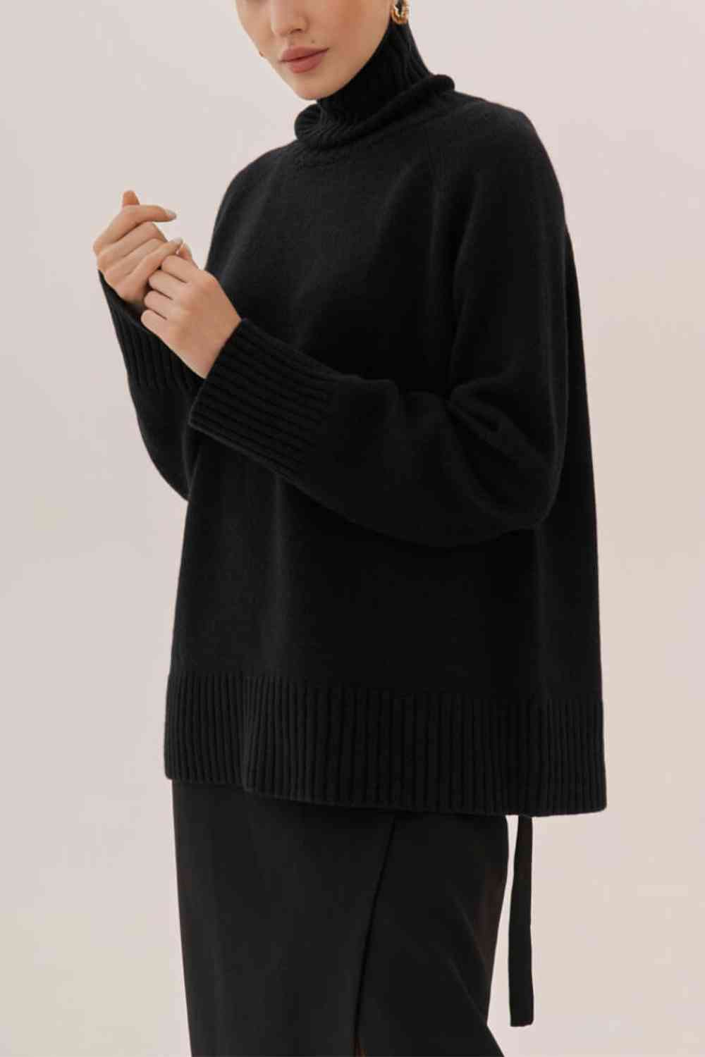 Turtle Neck Raglan Sleeve Sweater - WAZKA