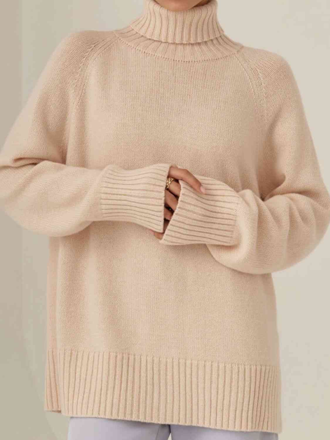 Turtle Neck Raglan Sleeve Sweater - WAZKA