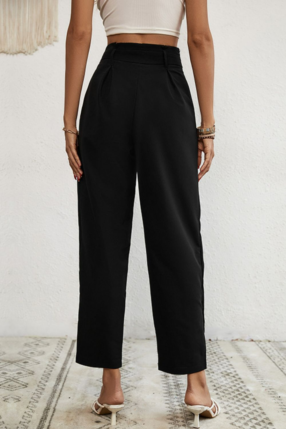 Buttoned Tie-Waist Cropped Pants - WAZKA