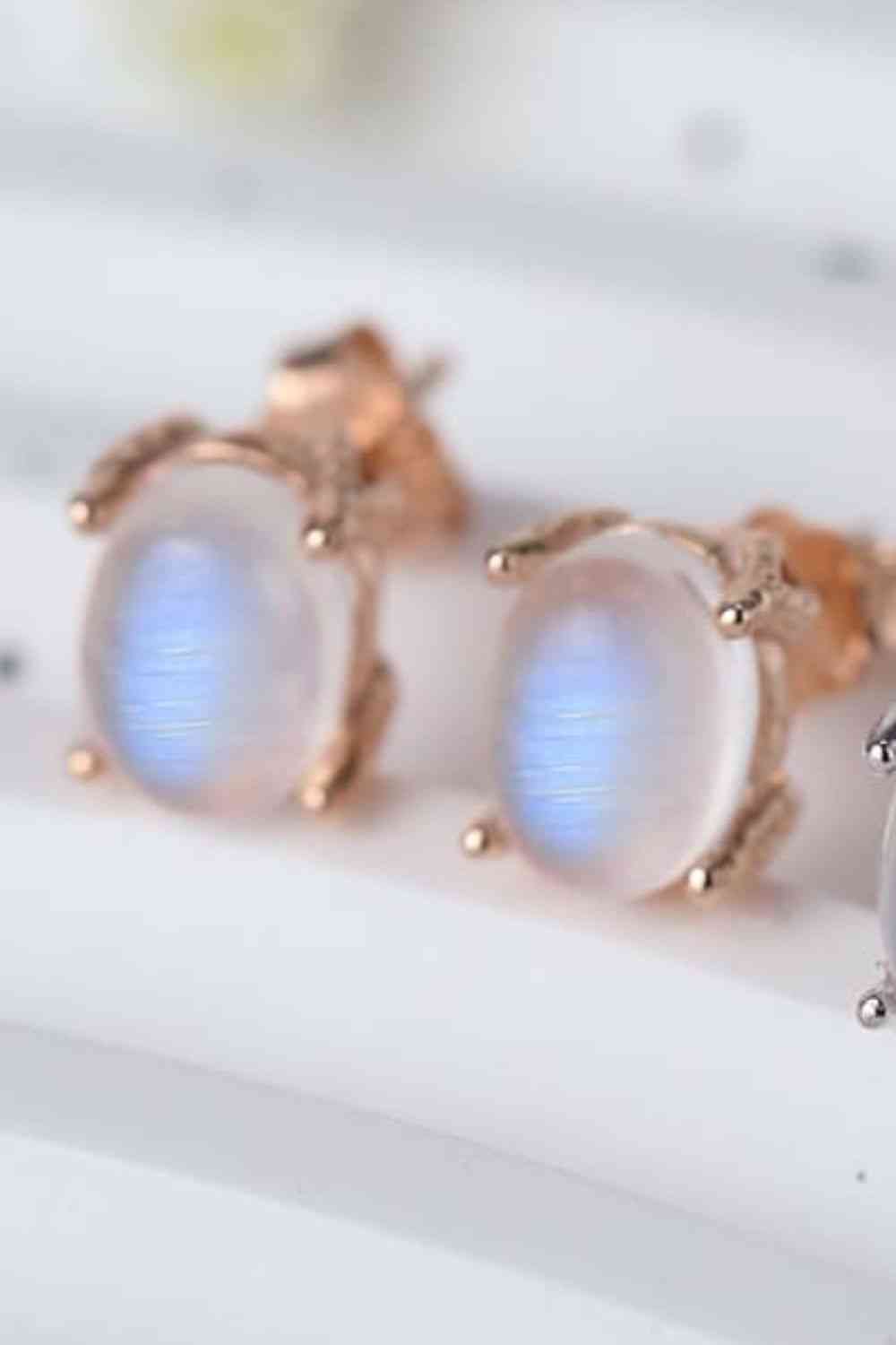 High Quality Natural Moonstone 925 Sterling Silver Stud Earrings - WAZKA