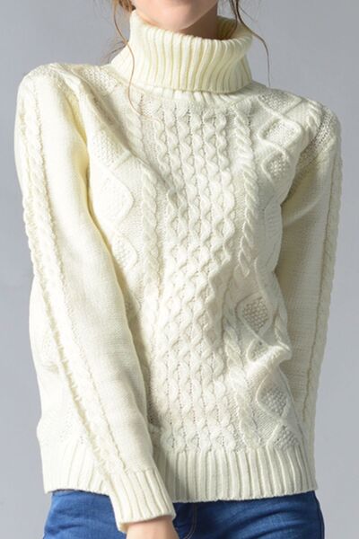 Cable-Knit Turtleneck Pullover Sweater - WAZKA