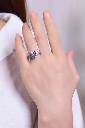 Platinum-Plated 5 Carat Moissanite Side Stone Ring - WAZKA