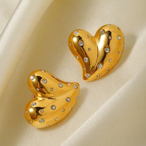 Heart Shape 18K Gold-Plated Zircon Earring - WAZKA