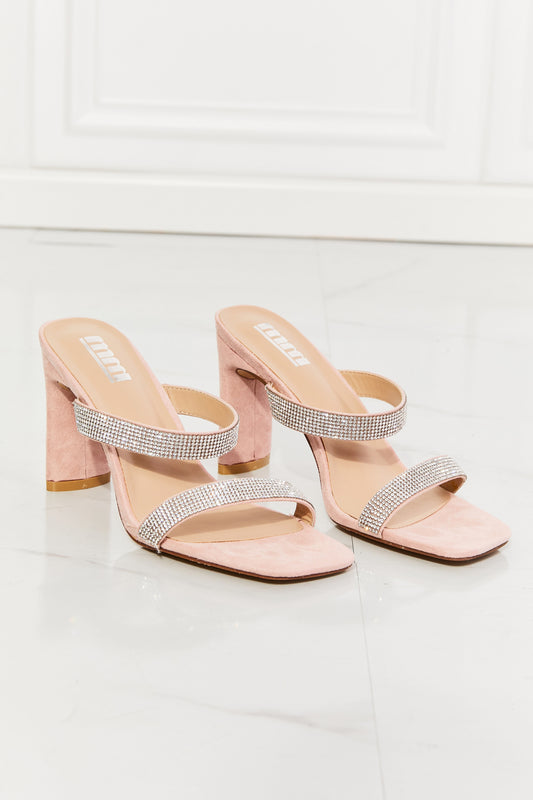 MMShoes Leave A Little Sparkle Rhinestone Block Heel Sandal in Pink - WAZKA