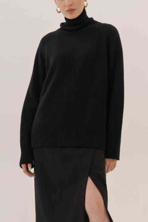 Turtle Neck Raglan Sleeve Sweater - WAZKA