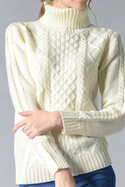 Cable-Knit Turtleneck Pullover Sweater - WAZKA