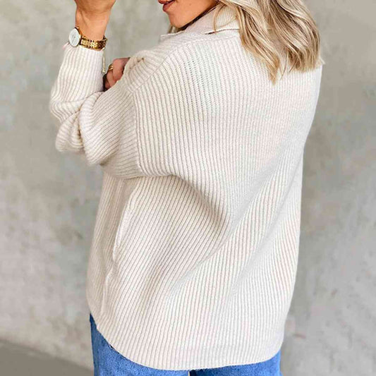 Collared Neck Rib-Knit Top - WAZKA