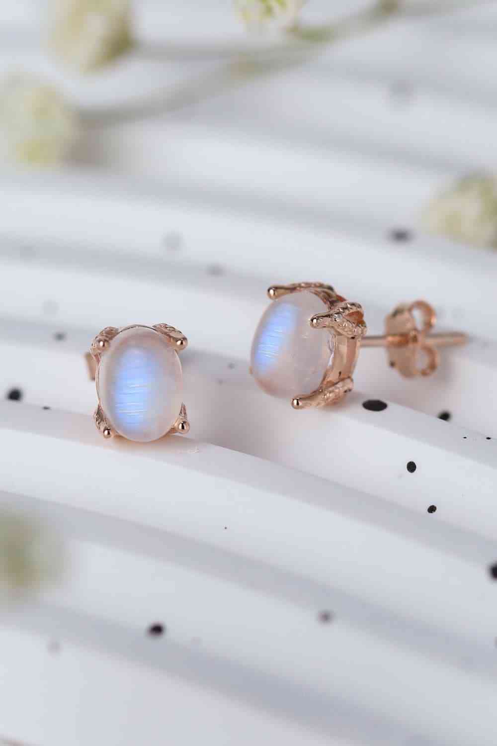 High Quality Natural Moonstone 925 Sterling Silver Stud Earrings - WAZKA