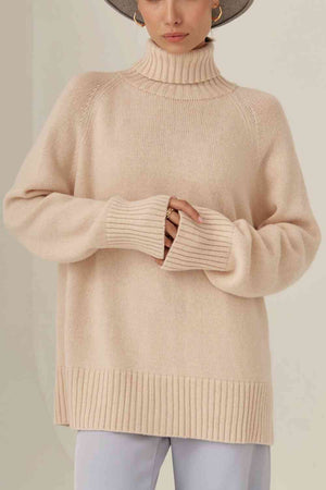 Turtle Neck Raglan Sleeve Sweater - WAZKA