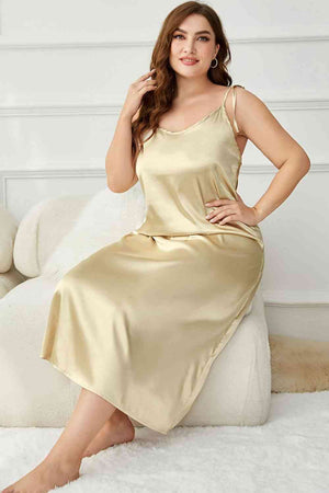 Plus Size Tie-Shoulder Midi Night Dress - WAZKA