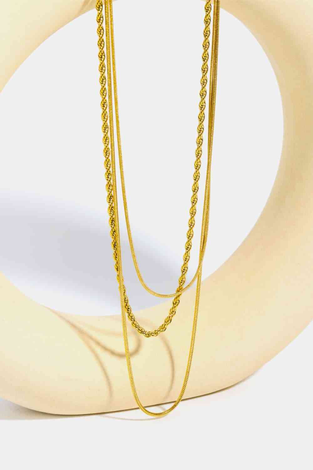 Stainless Steel 18K Gold-Plated Triple Layer Necklace - WAZKA