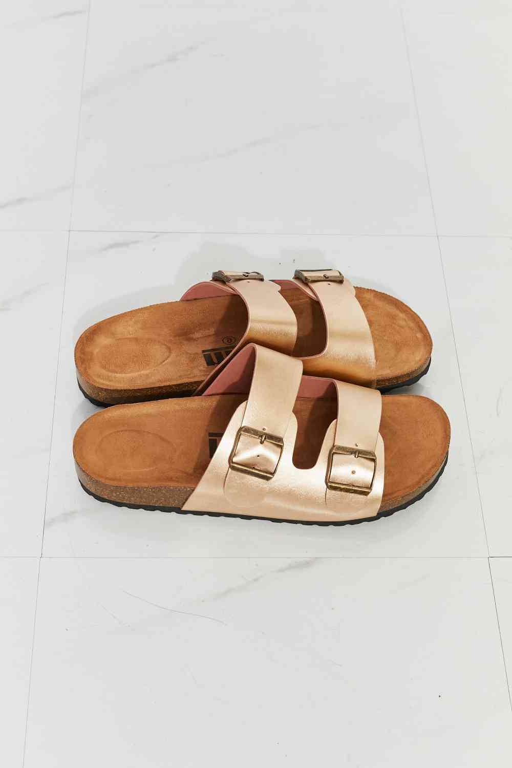 MMShoes Best Life Double-Banded Slide Sandal in Gold | Birkenstock Inspo